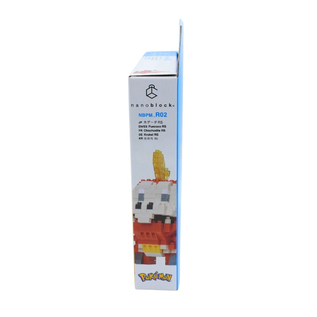 A tall, narrow product box for a nanoblock toy, showing the side panel with the brand logo, model number NBPM-R02, and a small illustration of the assembled block figure on a white background.