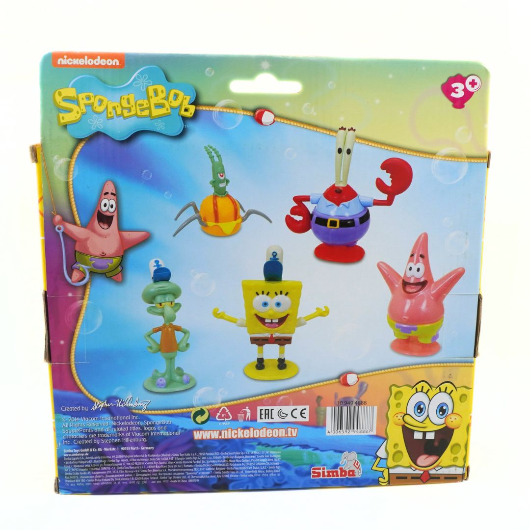 SpongeBob SquarePants toy set packaging with characters on a colorful background