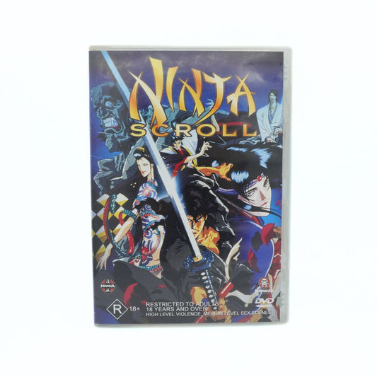 DVD cover of 'Ninja Scroll' with animated characters on a white background