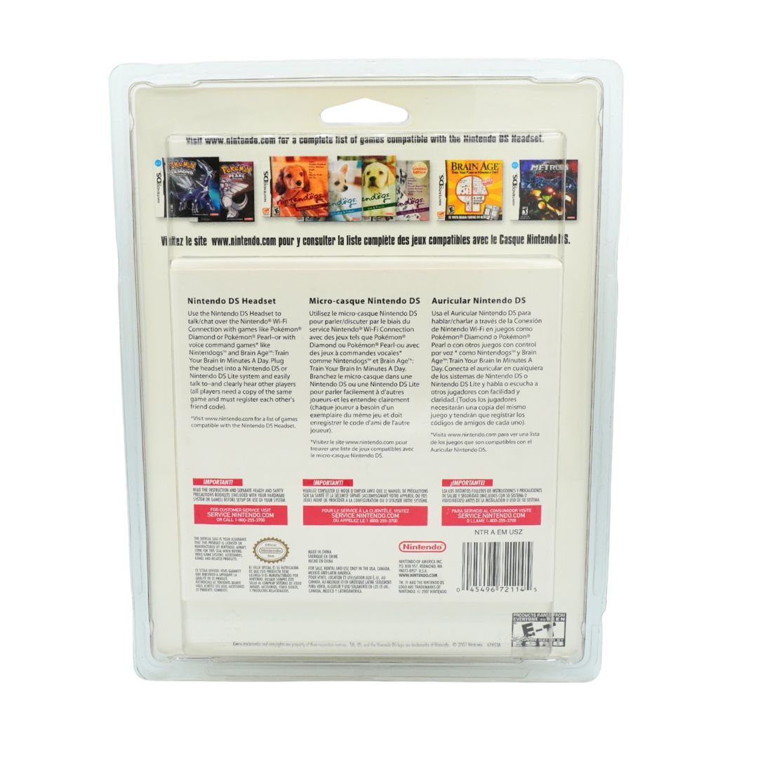 The back of a Nintendo DS game case, showing compatibility text, feature lists, and barcode on a white background.