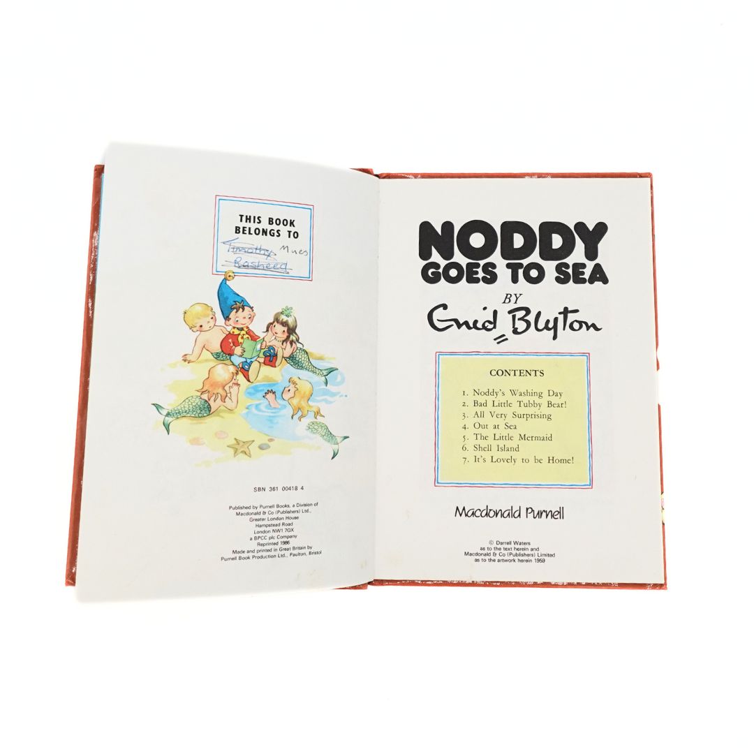 The publishing page of Noddy Goes to Sea showing some written pen marks