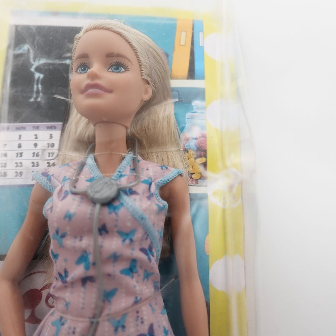 Damage to the box of a vintage 2017 Nurse Barbie