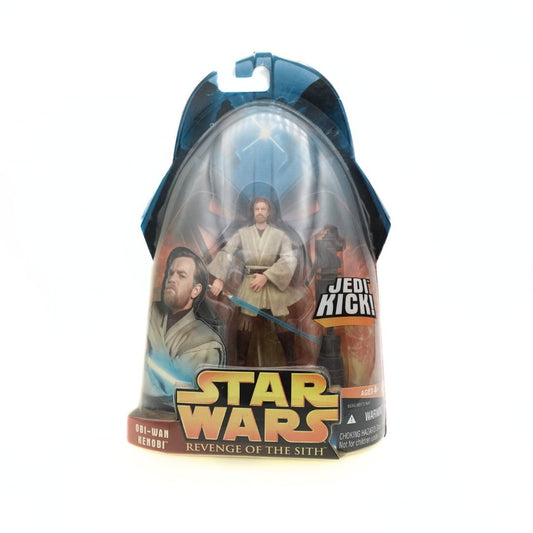 2005 Revenge of the Sith Obi Wan Kenobi figurine in packaging with accessories and a Jedi kick move