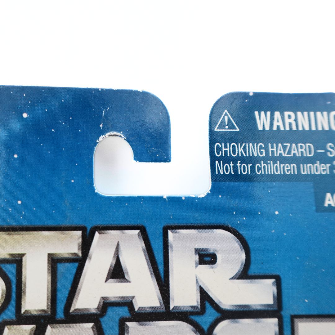 Close up of the swing tag on a blue cardback packaging for the Orn Free aa figurine