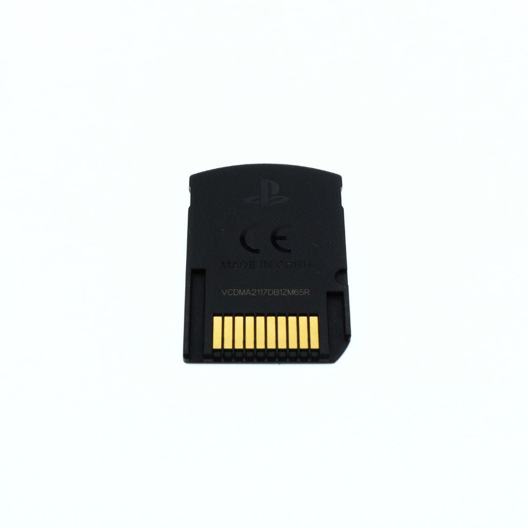 A PS Vita game card made from black plastic with gold metal contacts and embossed PlayStation branding, shown on a plain white background.