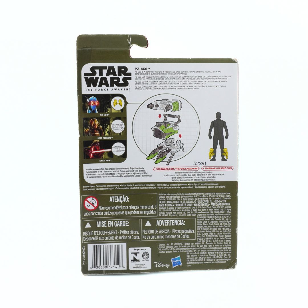 Back of a Star Wars toy packaging with character images and text.