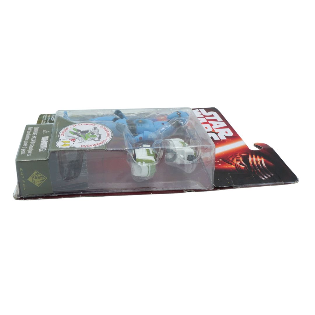 Toy figure in packaging with 'Star Wars' branding on a white background