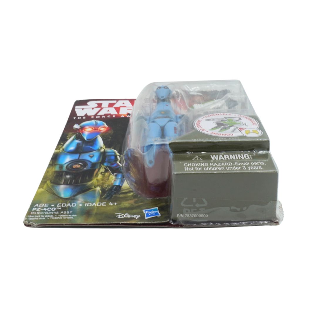 Star Wars toy figure in packaging with warning label on a white background