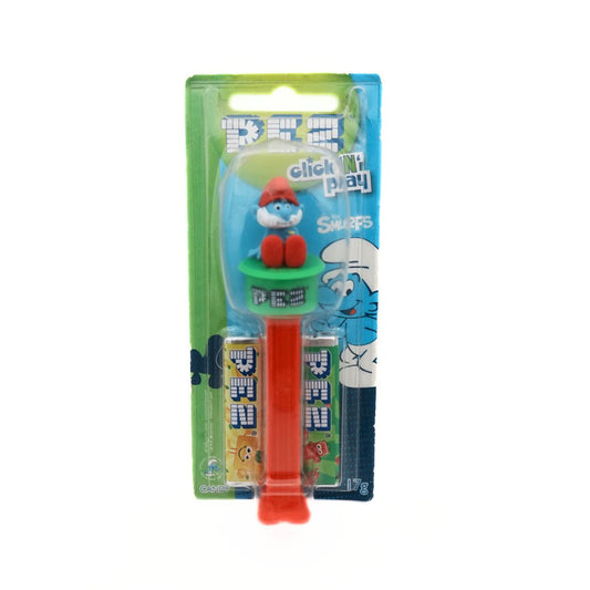 Unopened Papa Smurf Click n Play Pez Dispenser with red and green details