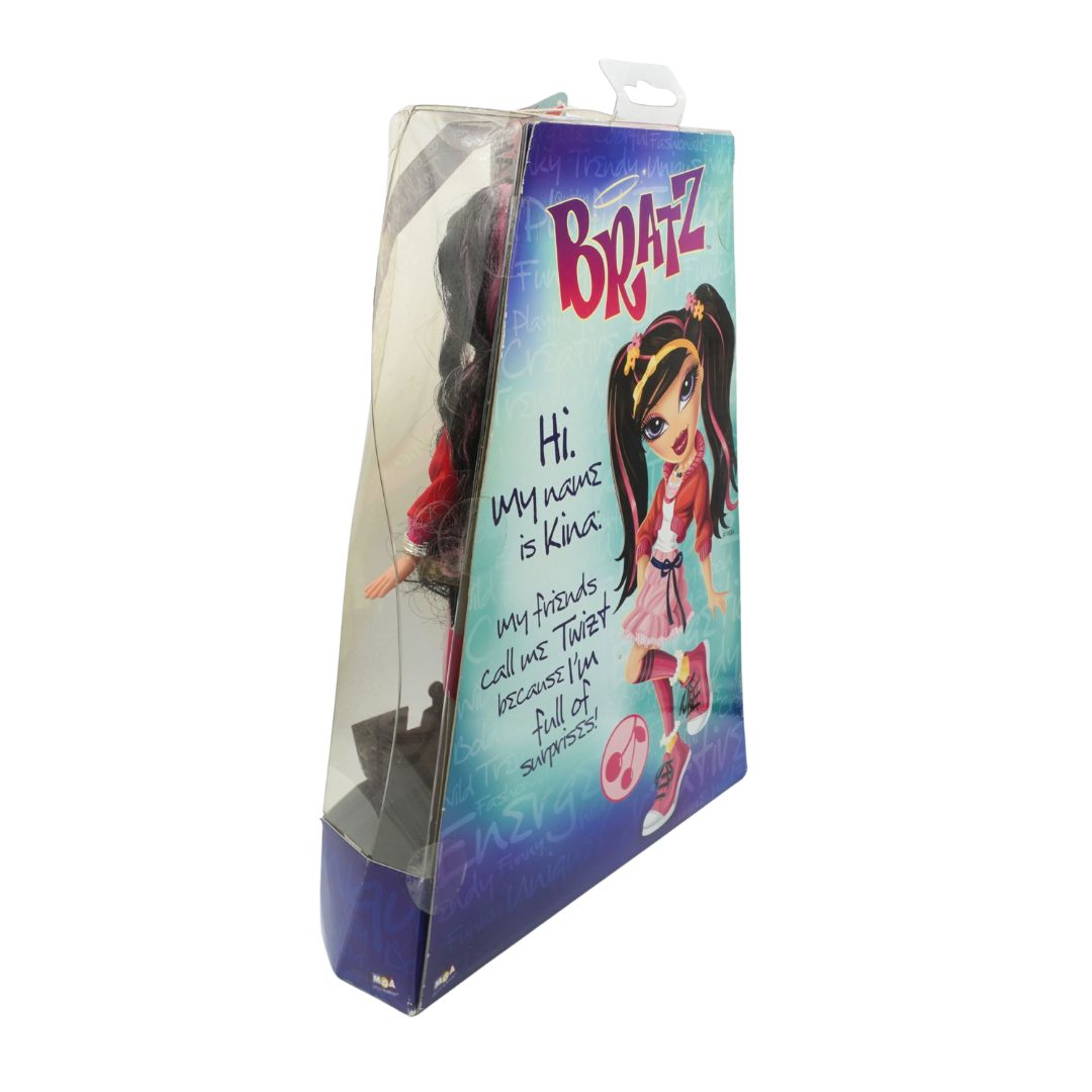 Bratz doll packaging with character illustration and text on a white background