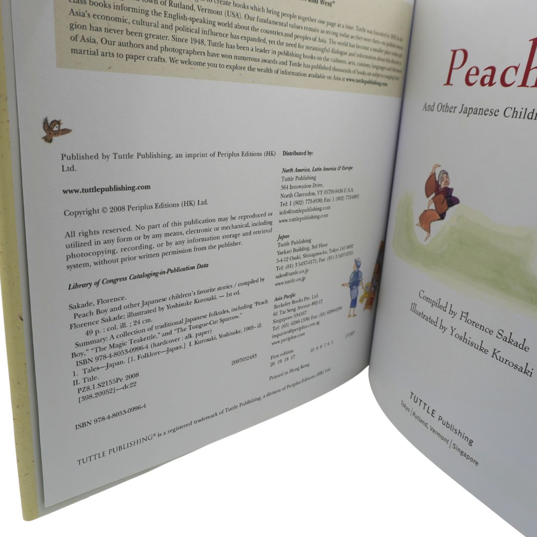 Publishing page for a 2008 Tuttle Publishing edition of Momotaro/Peach Boy