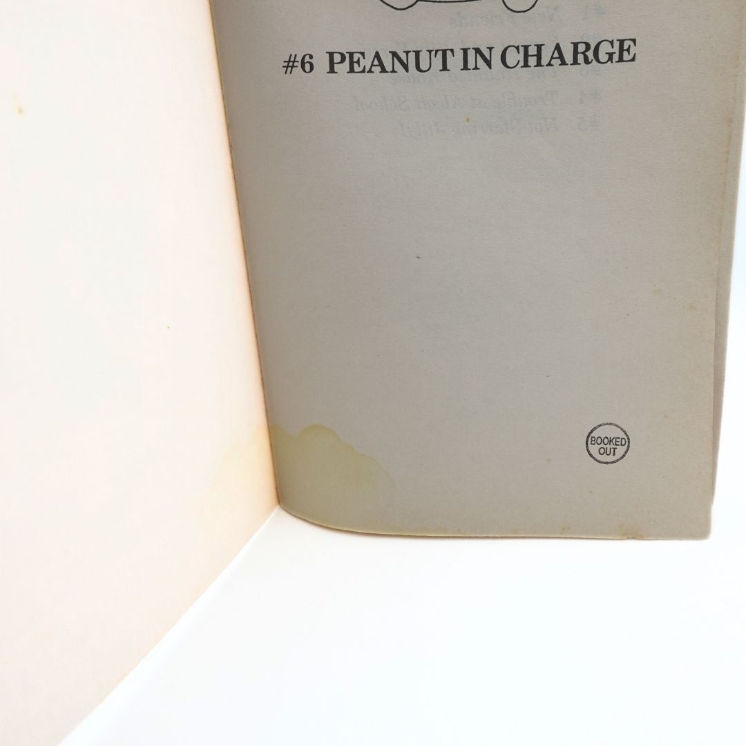 Stain on the internal cover of the 1989 book Peanut in Charge