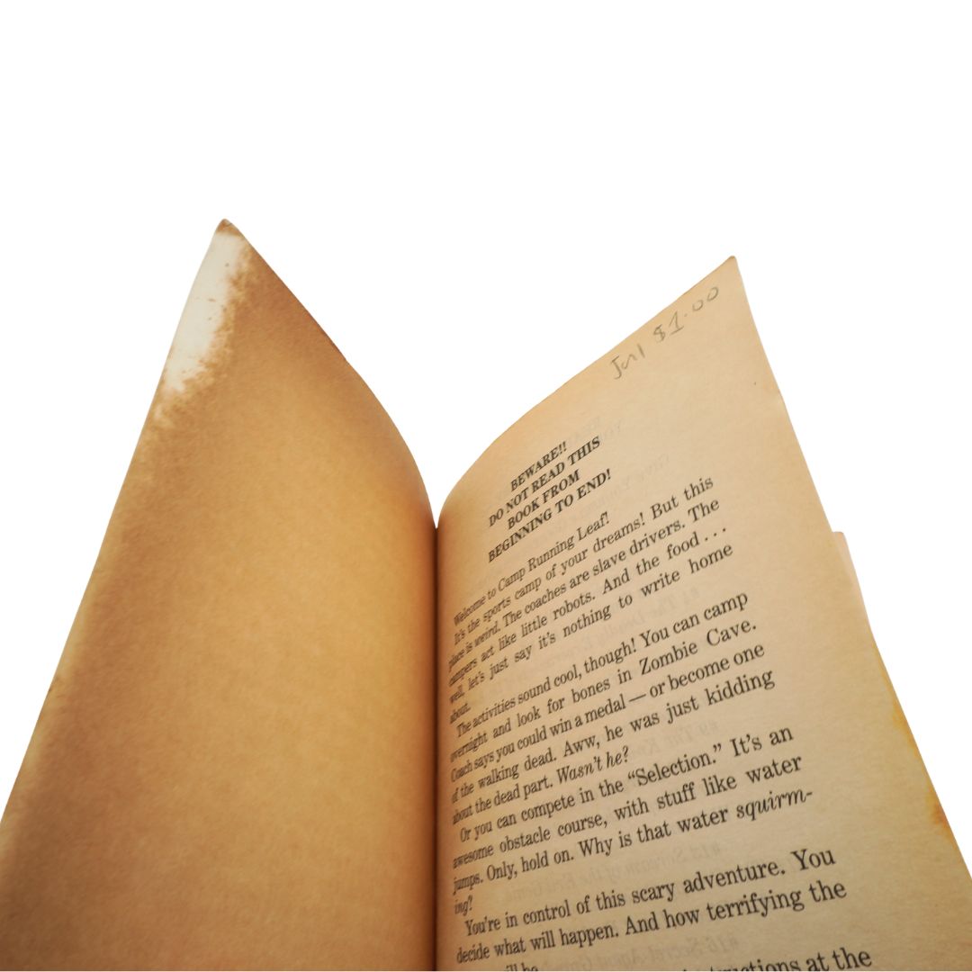 Open book with text on a white background