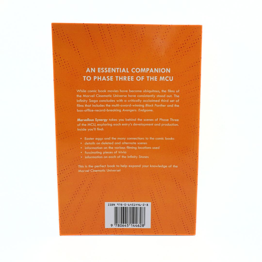 The back cover of an orange book, featuring white text, a small list of topics covered, and a barcode at the bottom.