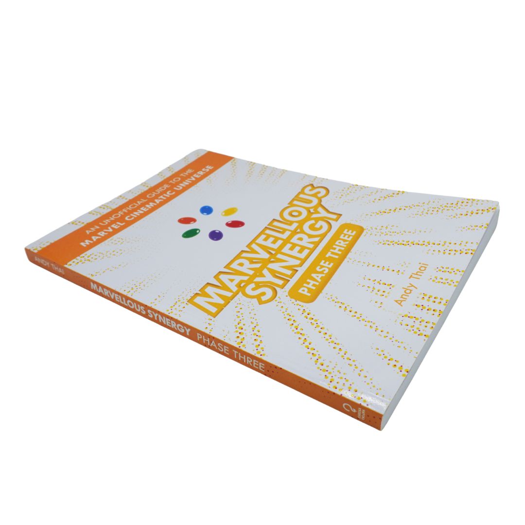 A book titled 'Marvelous Synergy Phase Three' with a white cover, orange accents, and colorful dots, shown at an angle on a white background.
