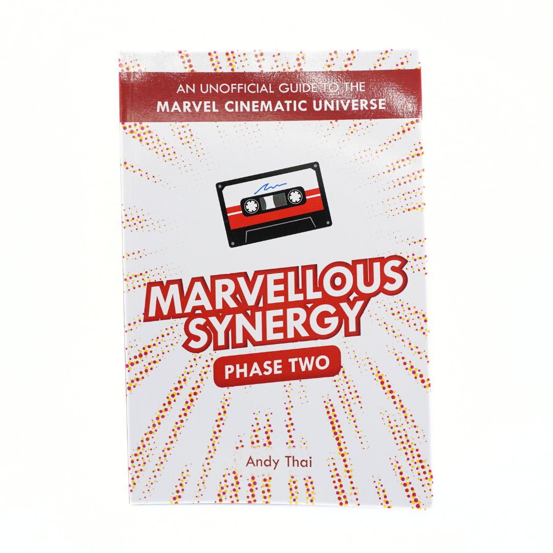 A book cover for 'Marvellous Synergy Phase Two' by Andy Thai, featuring a white background with orange dotted radial lines, a black cassette tape graphic with red and white stripes, and bold red title text.