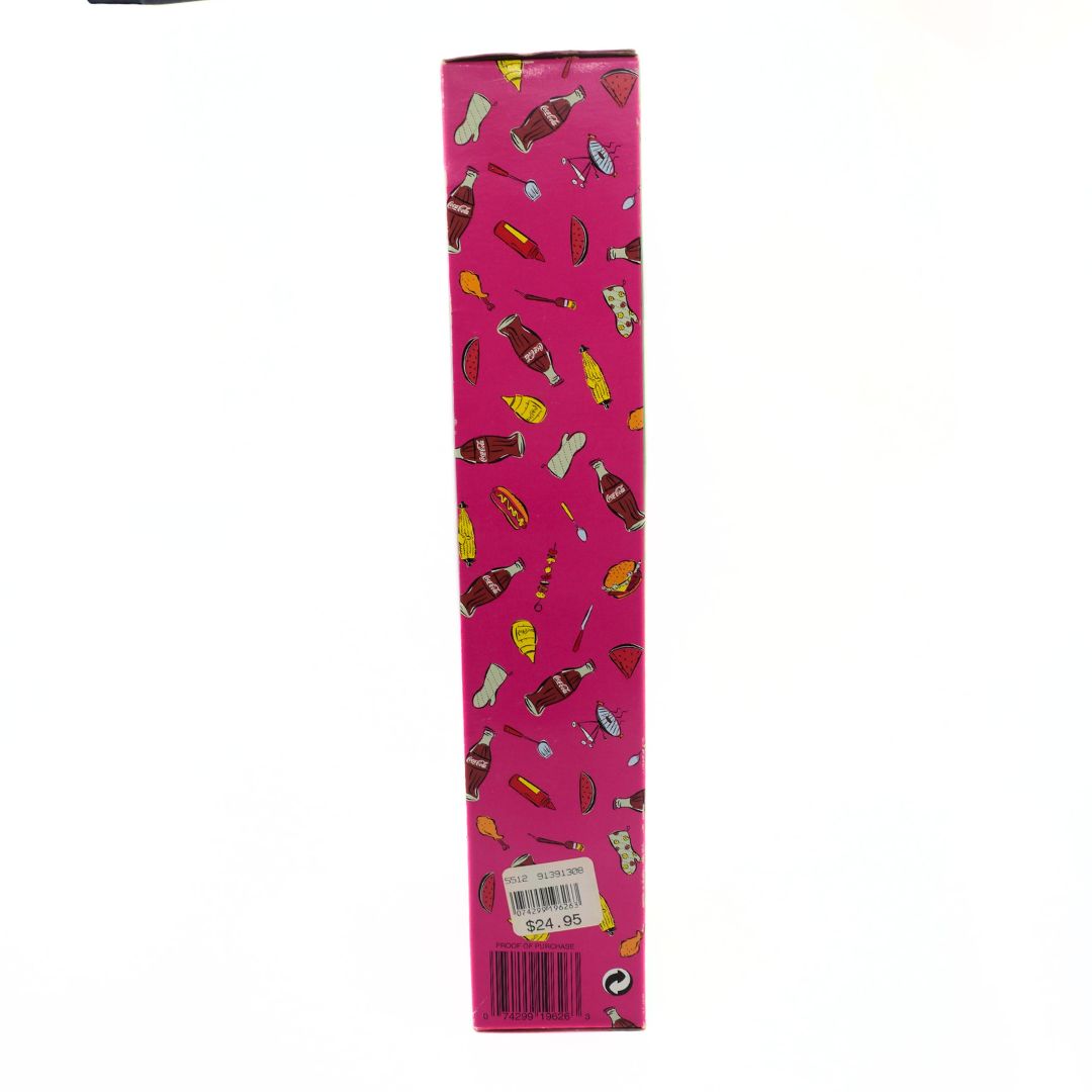 Pink box with colorful graphics on a white background