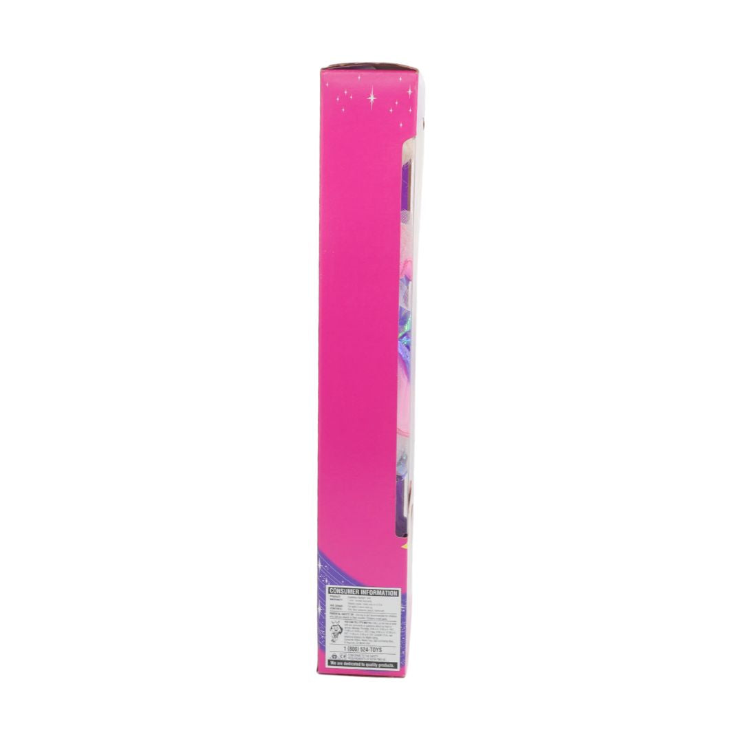 Pink product packaging with pink and multicolor design on a white background