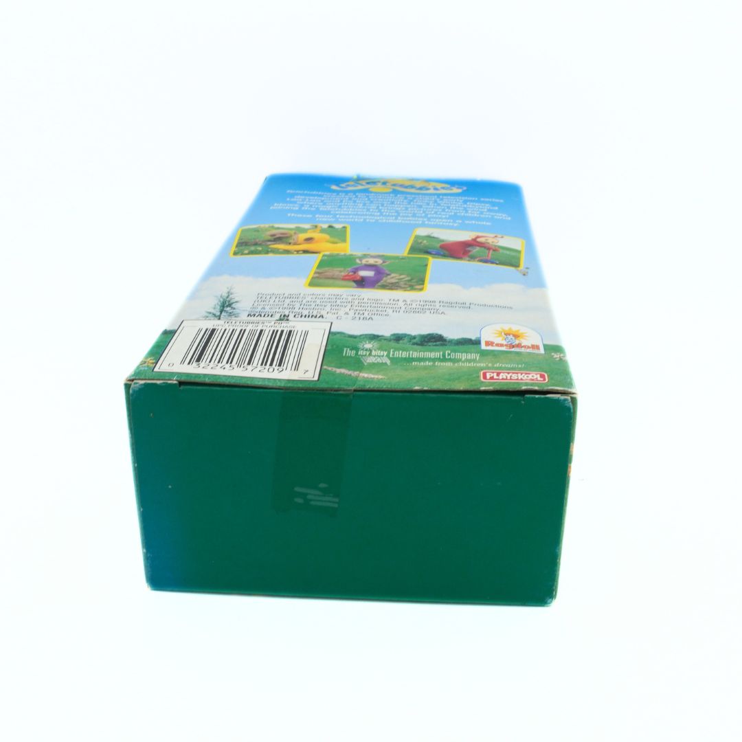Underside of a vintage teletubbies box showing some sun damage