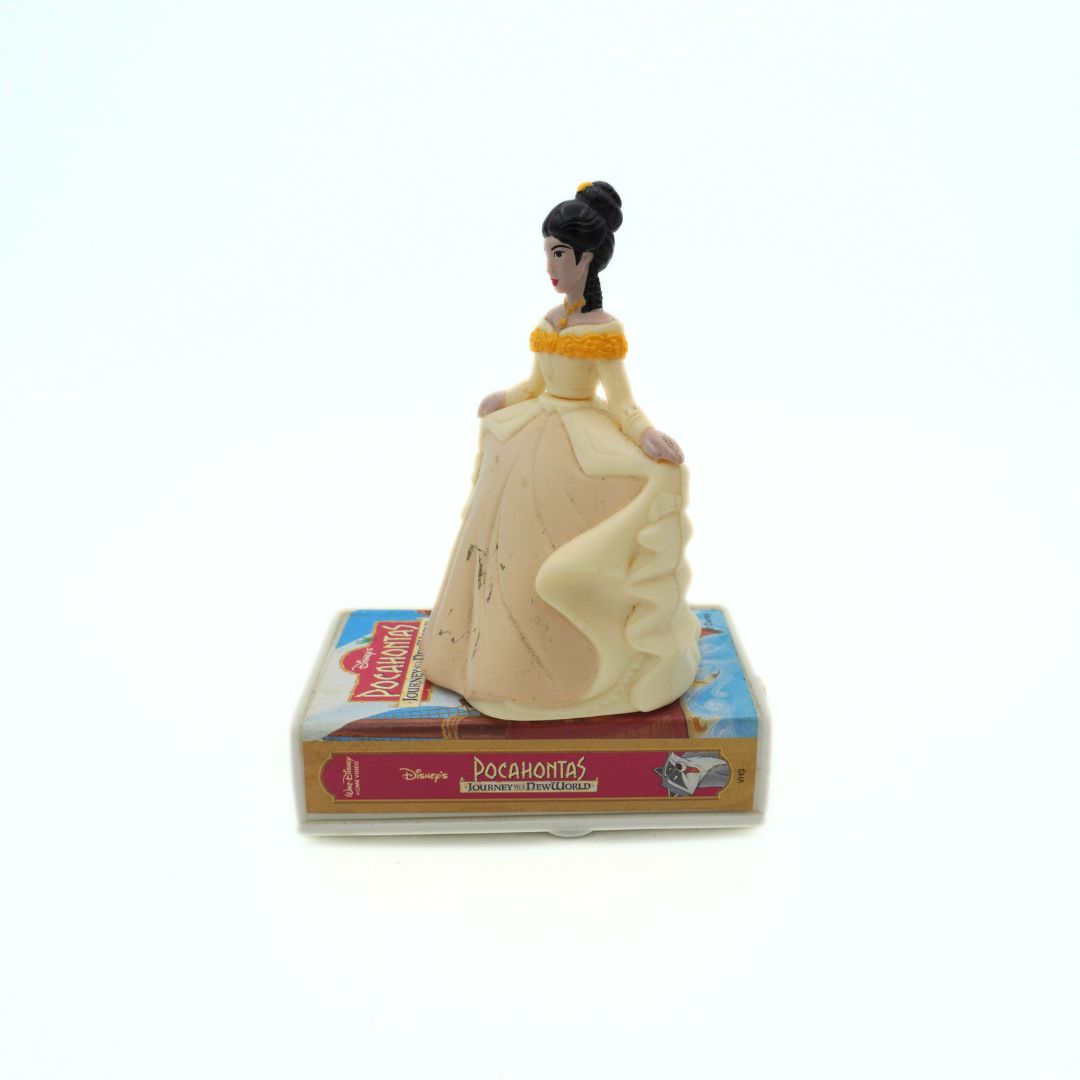 A 1998 Pocahontas McDonalds toy released in line with Journey to a New World featuring her standing on a mini VHS tape