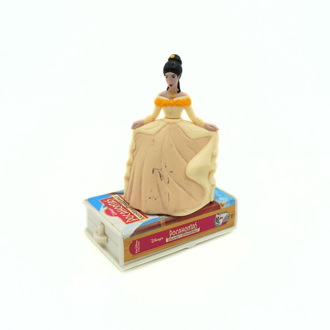 A 1998 Pocahontas McDonalds toy released in line with Journey to a New World featuring her standing on a mini VHS tape