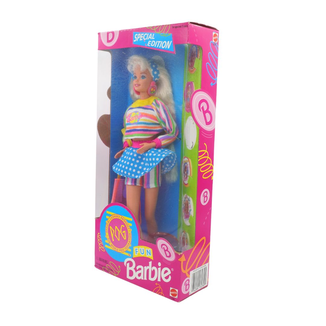 Barbie doll packaging with colorful design on a white background