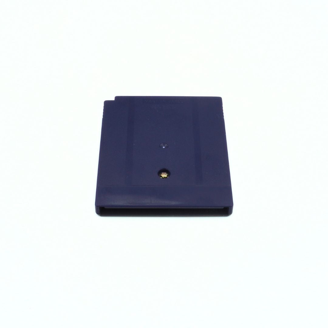 Navy blue rectangular object with a gold circular detail on a white background