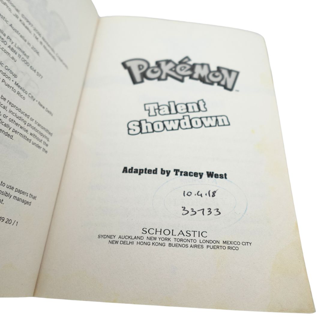 Internal cover page of the 2016 paperback book Pokemon Talent Showdown