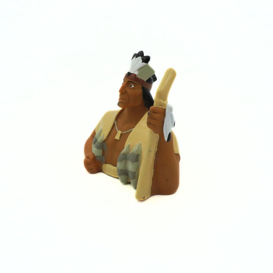 Figurine of a Native American character holding a bow and arrow on a white background