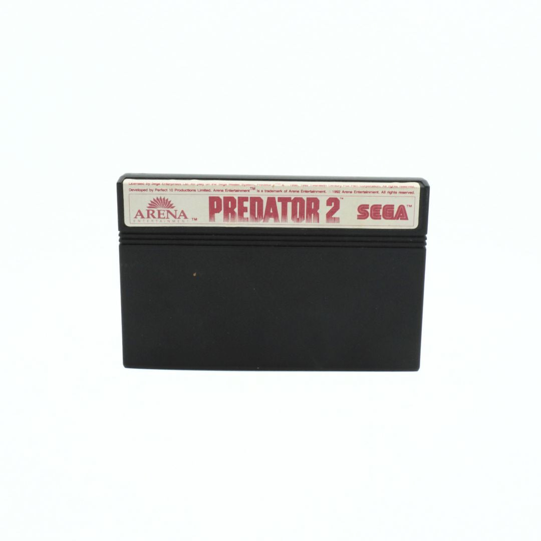 Sega game cartridge for 'Predator 2' on a white background