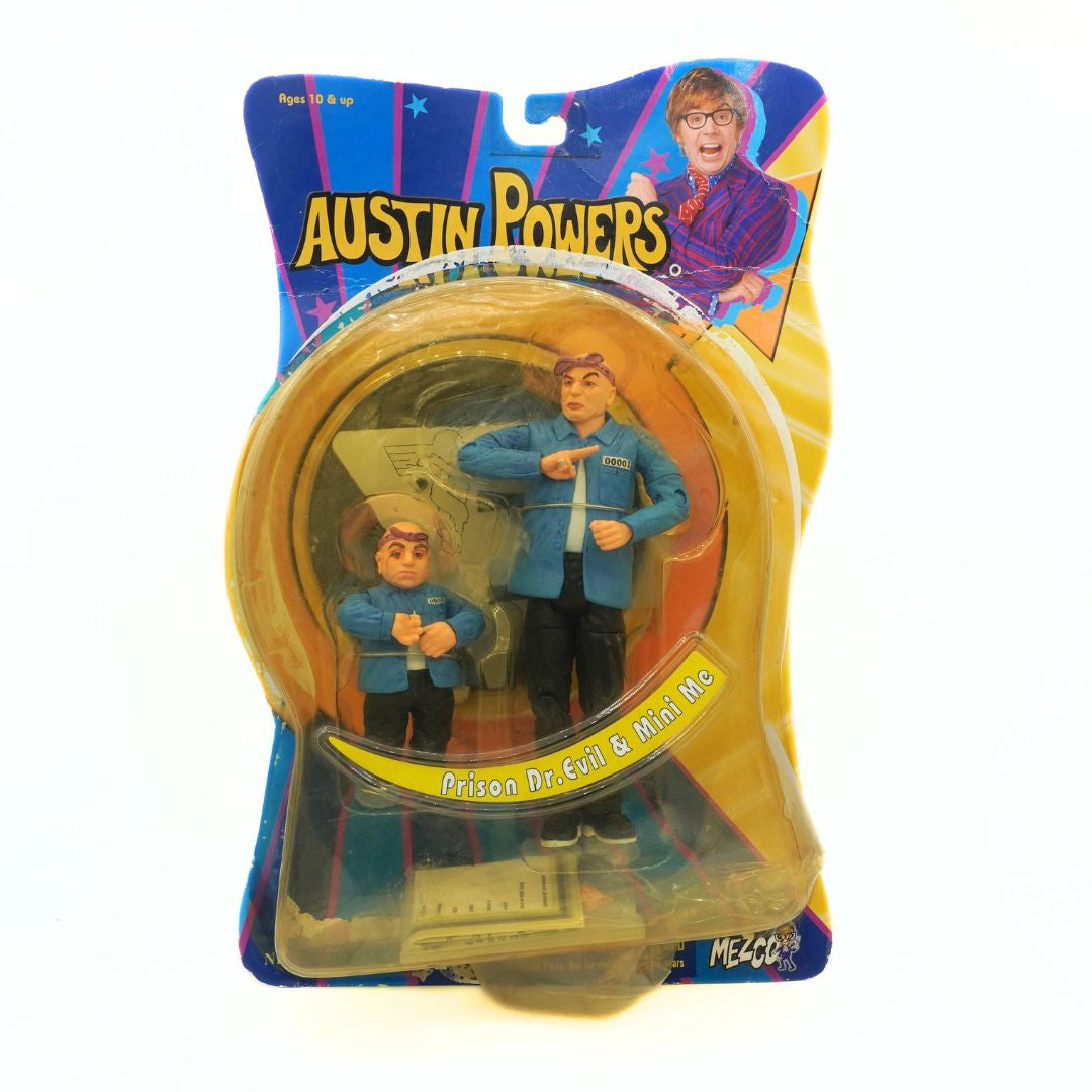 Austin Powers action figure in packaging with 'Mezco' branding