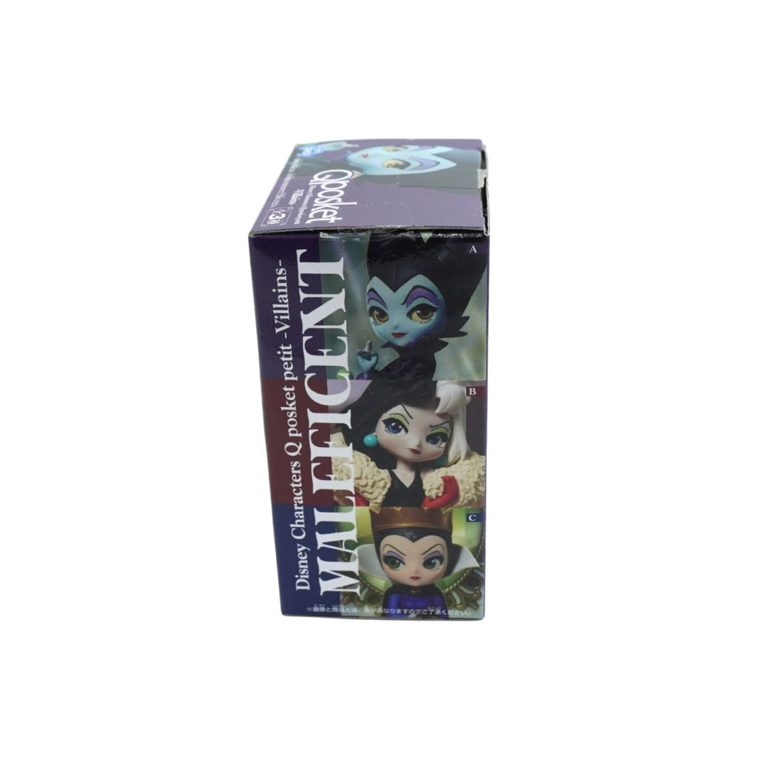 Disney Characters Q pocket villain collectible figure box featuring Maleficent and other Disney villains on a white background.