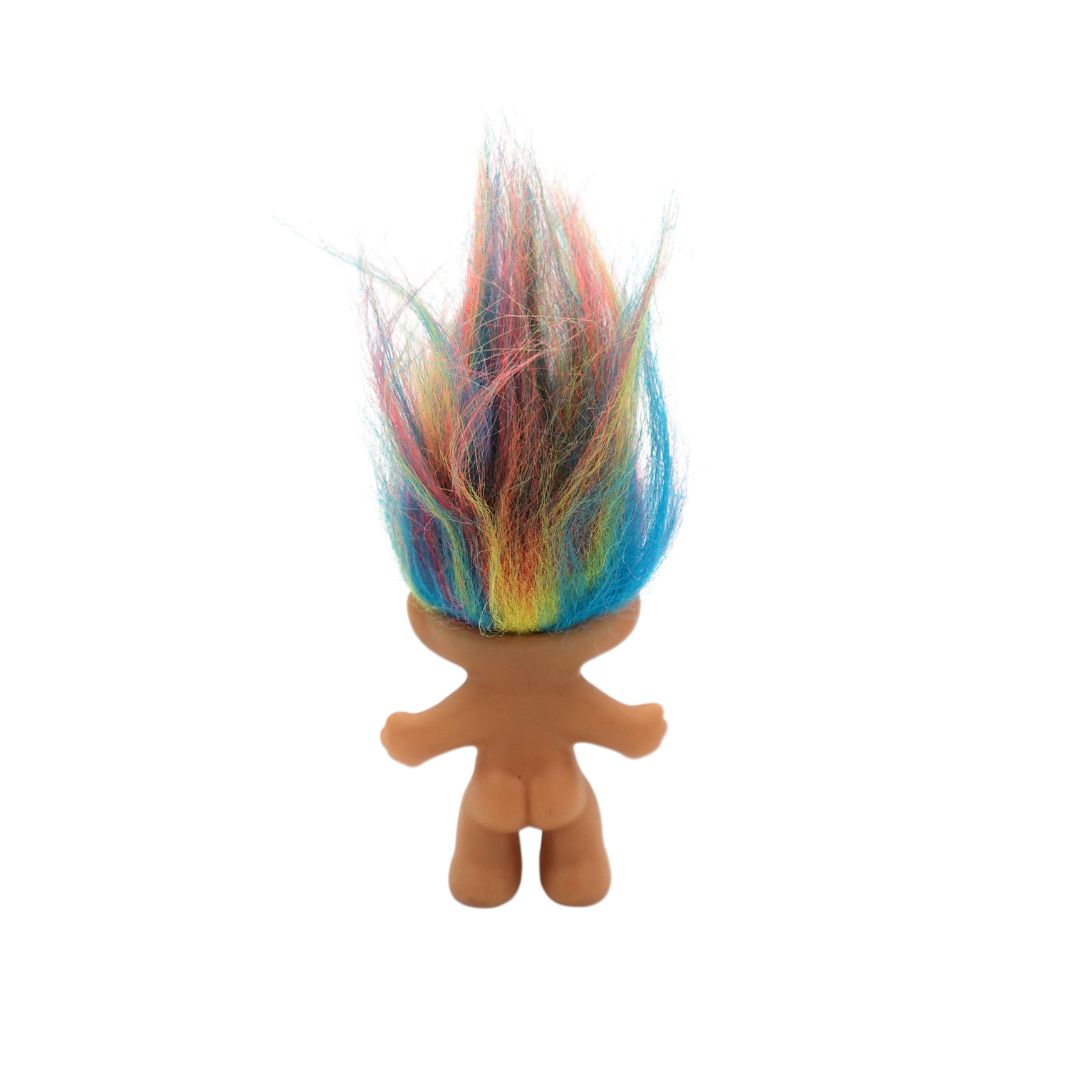 Photo of the back of the 90s Russ Troll Doll with Rainbow Hair