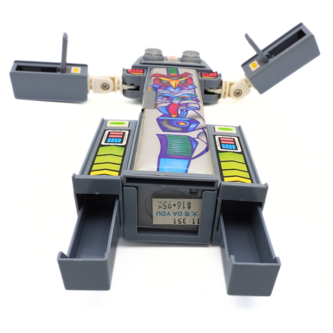 Toy robot with a colorful design on a white background