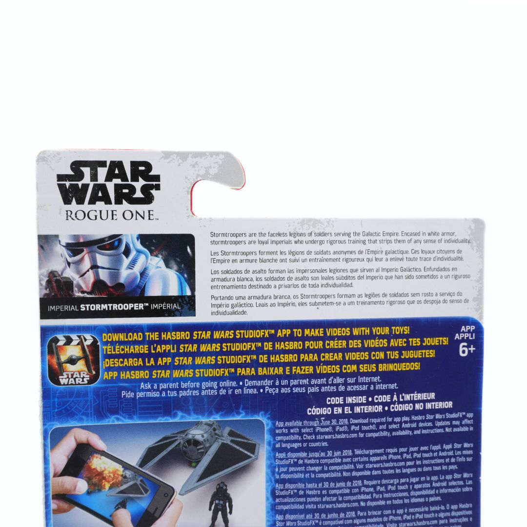 Star Wars Rogue One stormtrooper toy package with app information