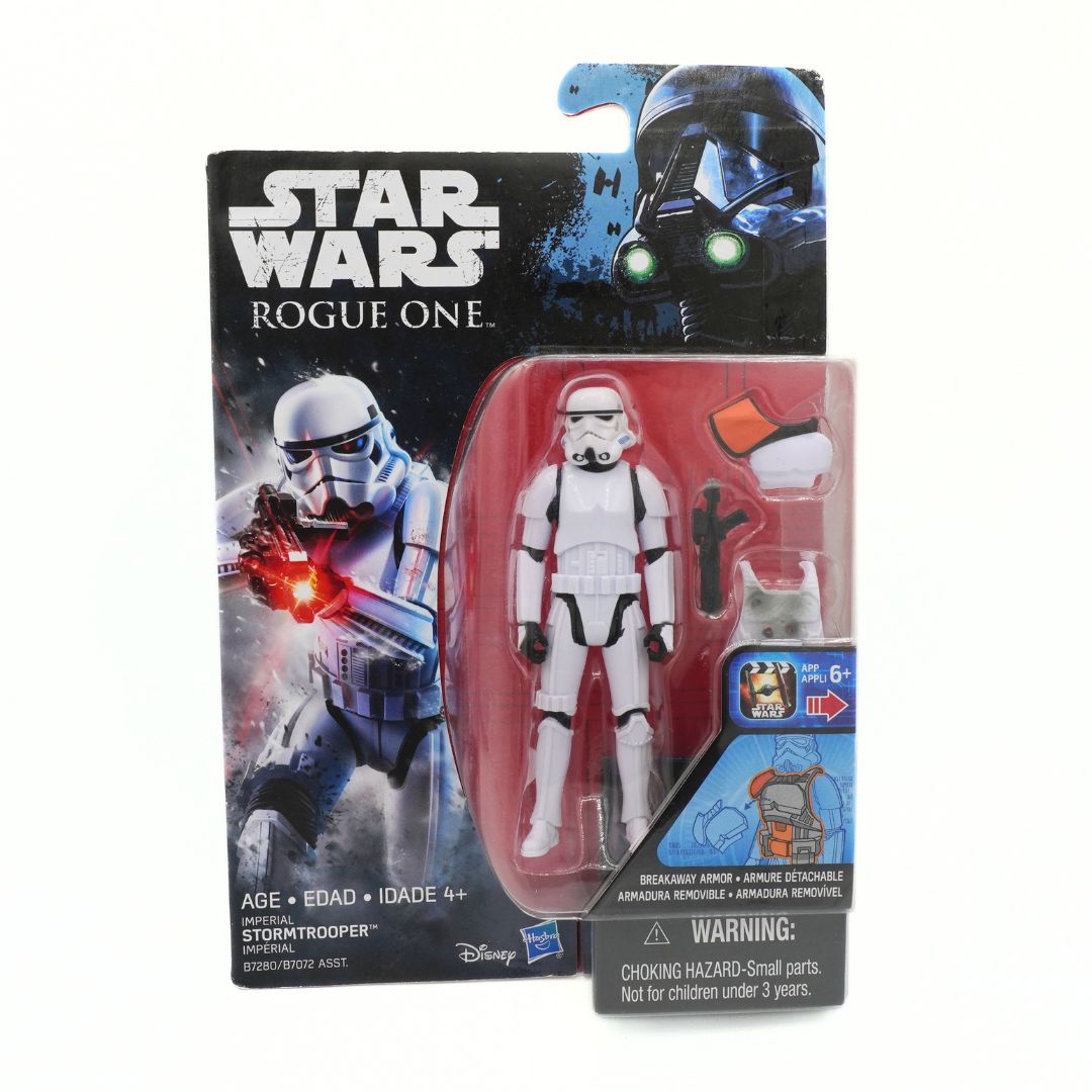 Star Wars Rogue One stormtrooper action figure in packaging on a white background