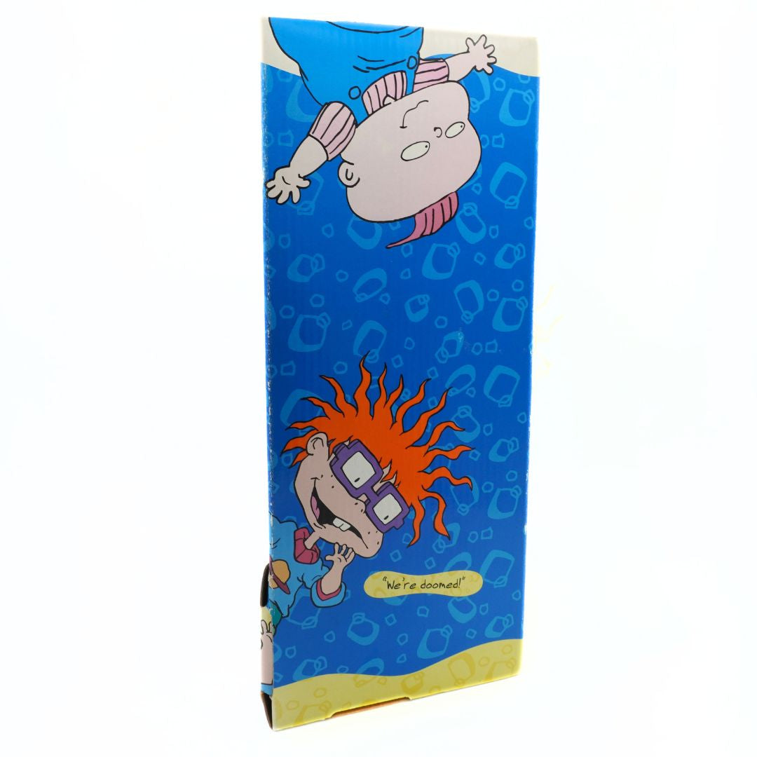 Cartoon-themed product packaging with characters and text on a blue background