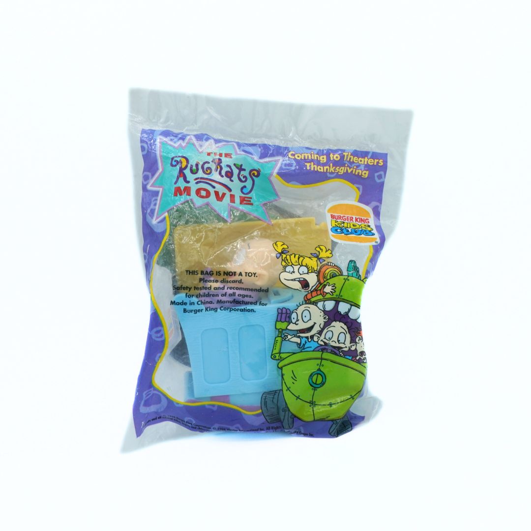 Plastic bag with cartoon character and text on a white background