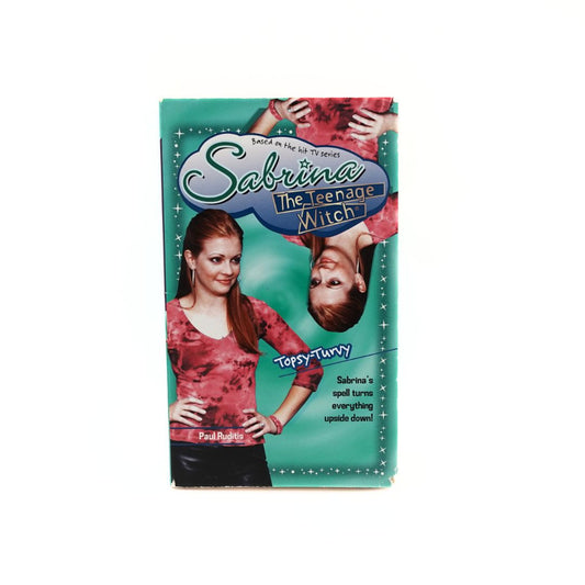 Front cover of the 2002 Sabrina the Teenage Witch Topsy Turvy book with a green and pink colour palette