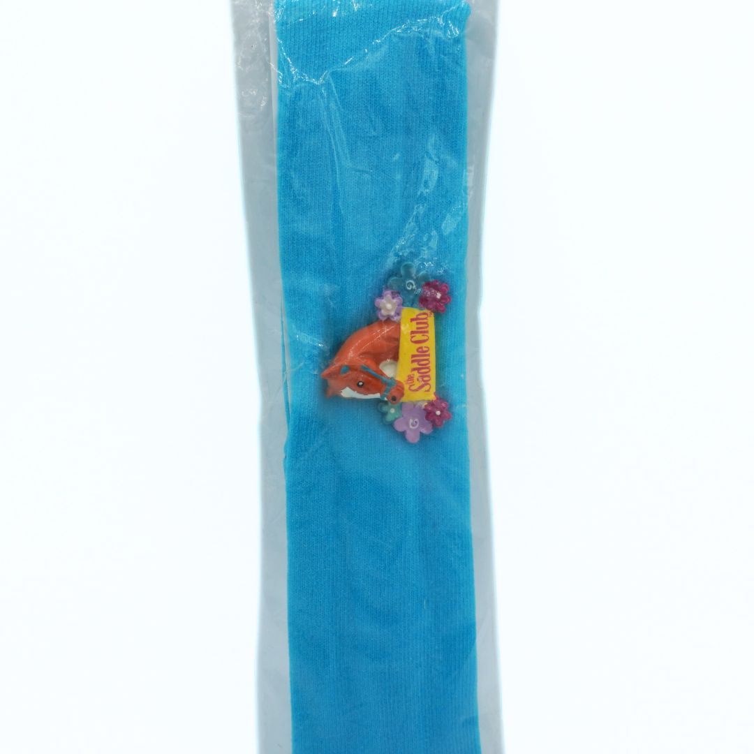 Blue ribbon with a cartoon character and text on a white background