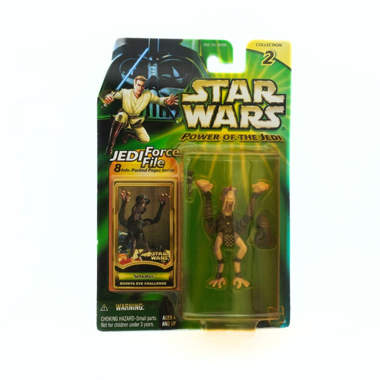 Star Wars action figure packaging with character and card on green background
