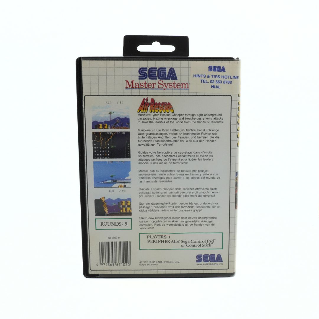 Sega Master System game cartridge with branding and text on a white background