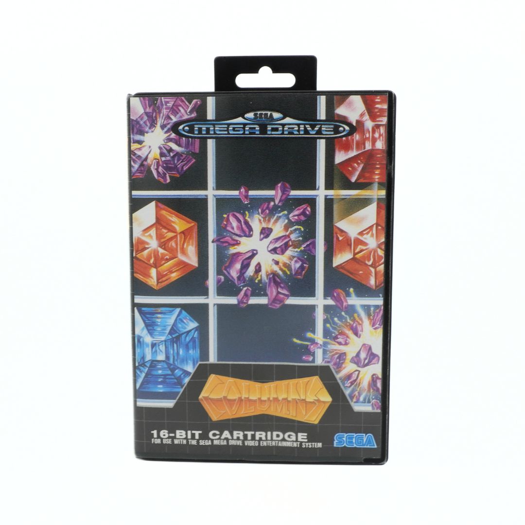 Sega Mega Drive 16-bit cartridge packaging with colorful graphics on a white background