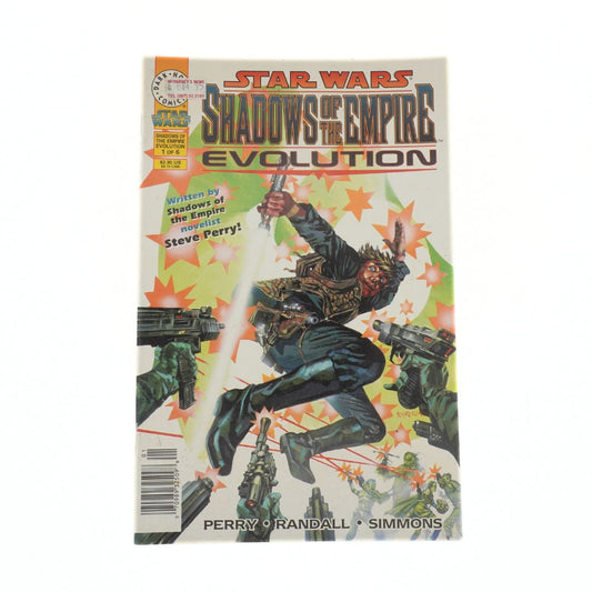 Comic book cover of 'Star Wars: Shadows of the Empire Evolution' with action scene and characters.