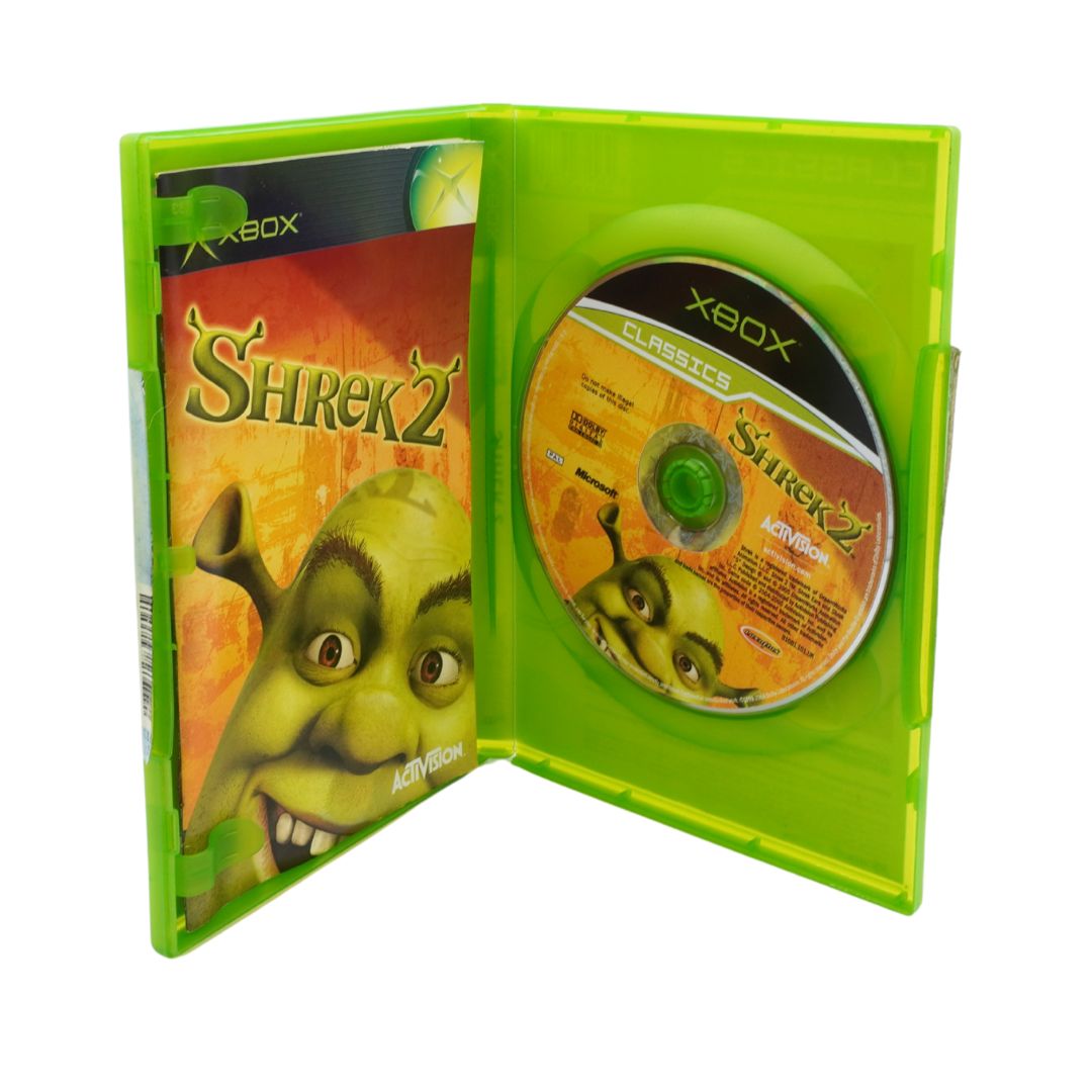 Xbox game case for 'Shrek 2' with disc inside on a white background