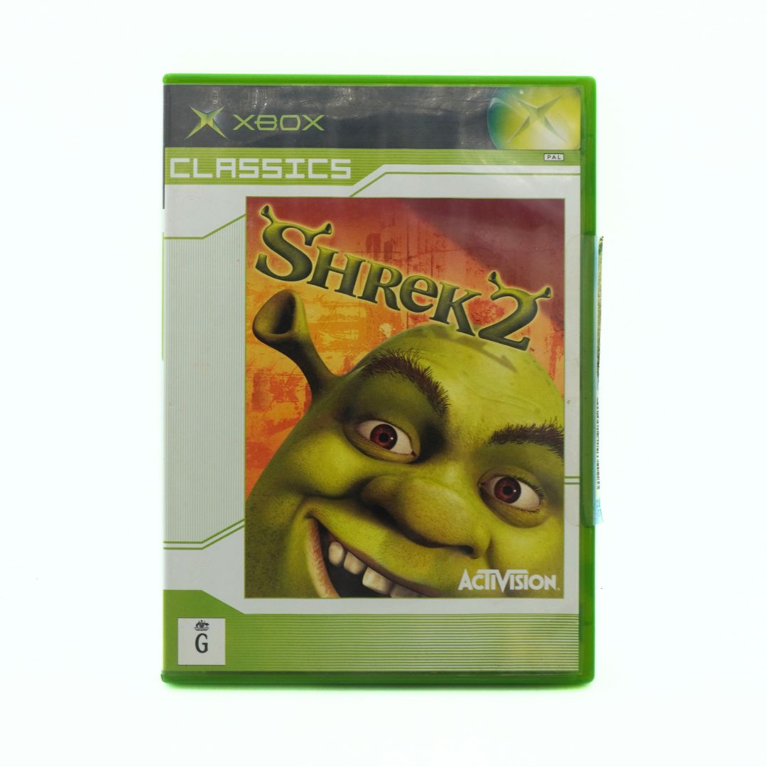 Xbox Classics Shrek 2 game case on a white background