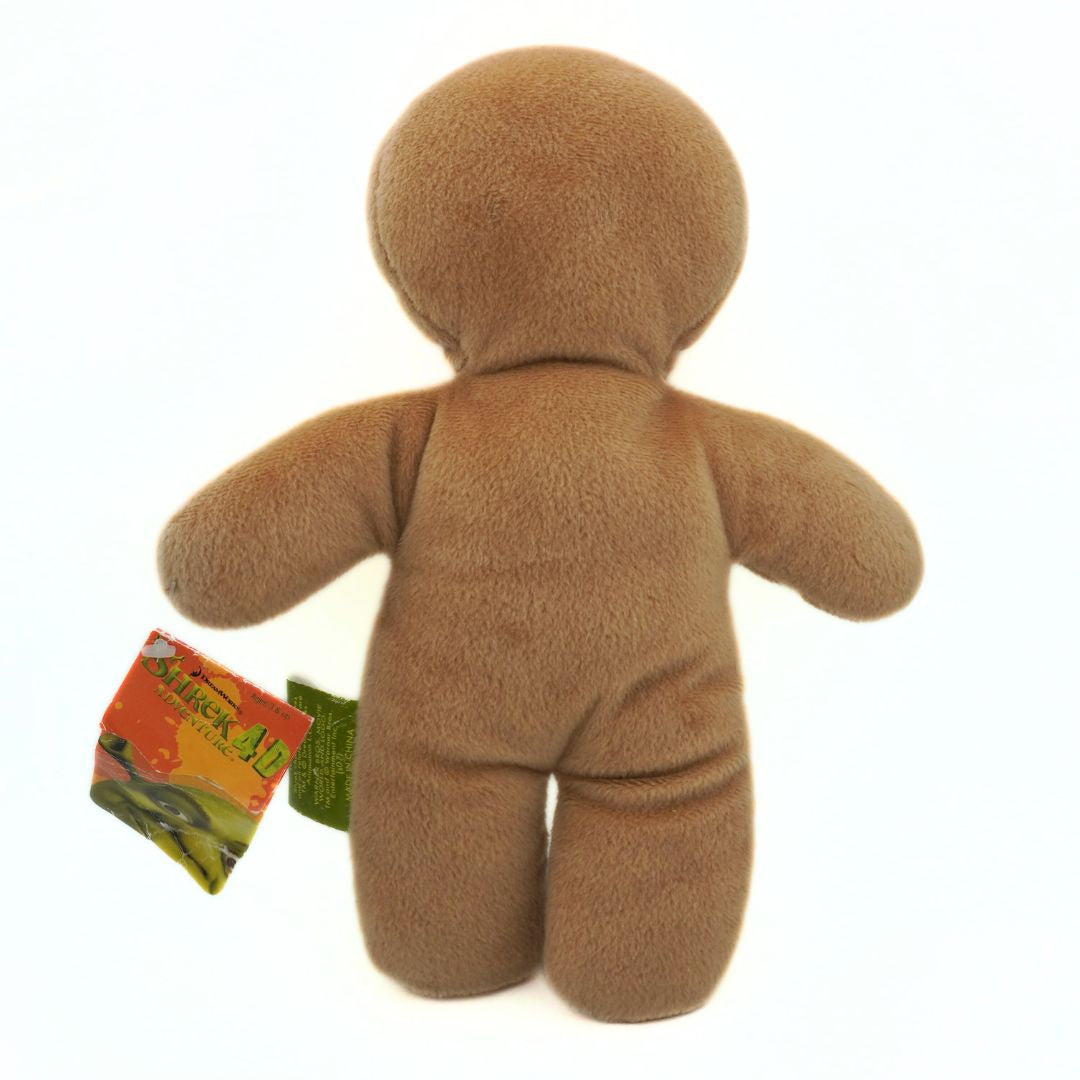 Brown plush toy with a tag on a white background