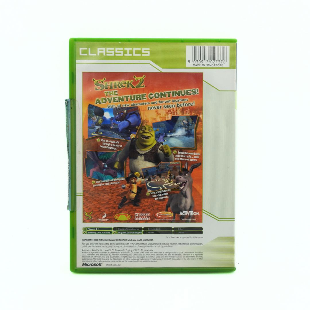 Shrek 2 game case for Xbox with green and orange design