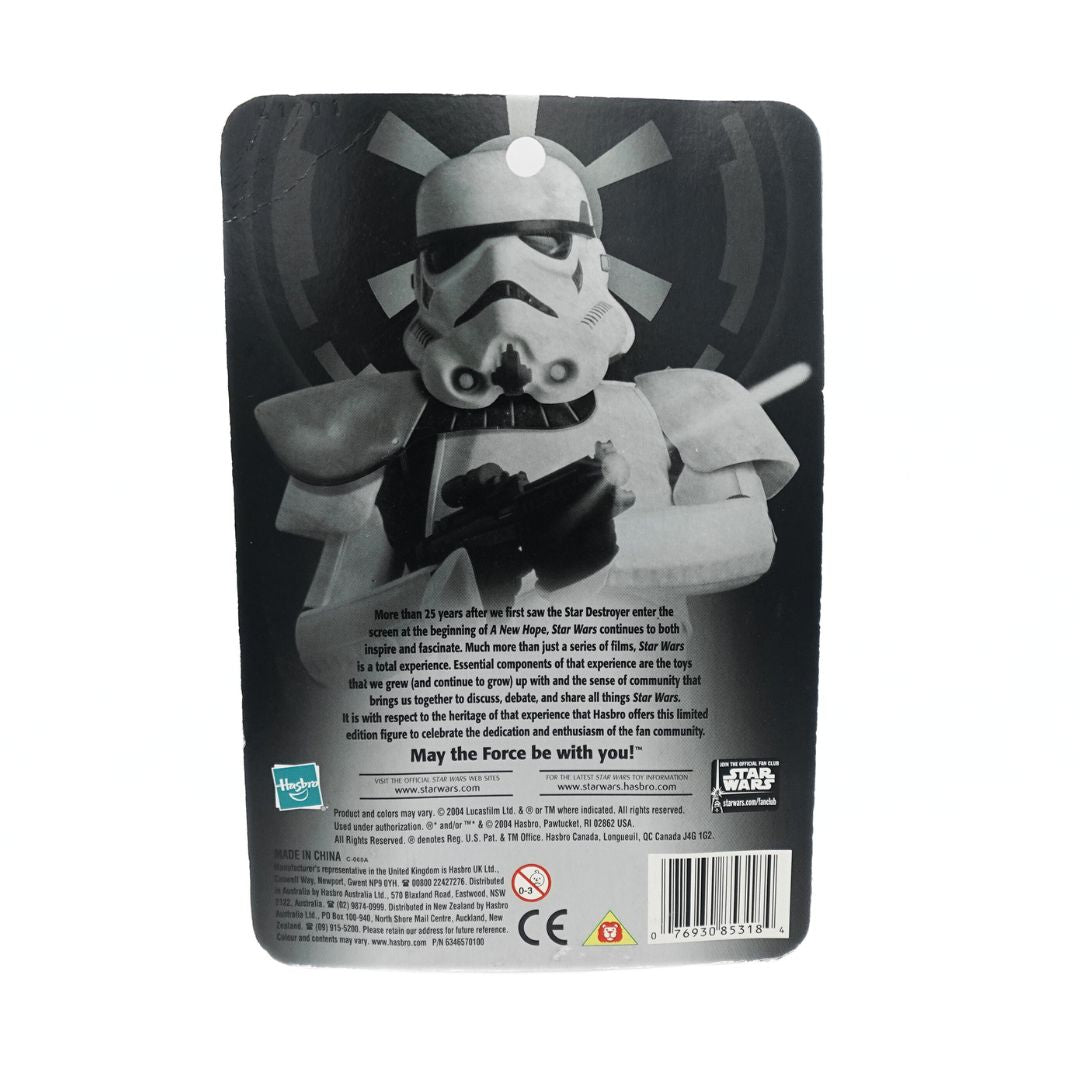 Photo of the back of the packaging of the 2004 limited edition silver Sandtrooper figurine