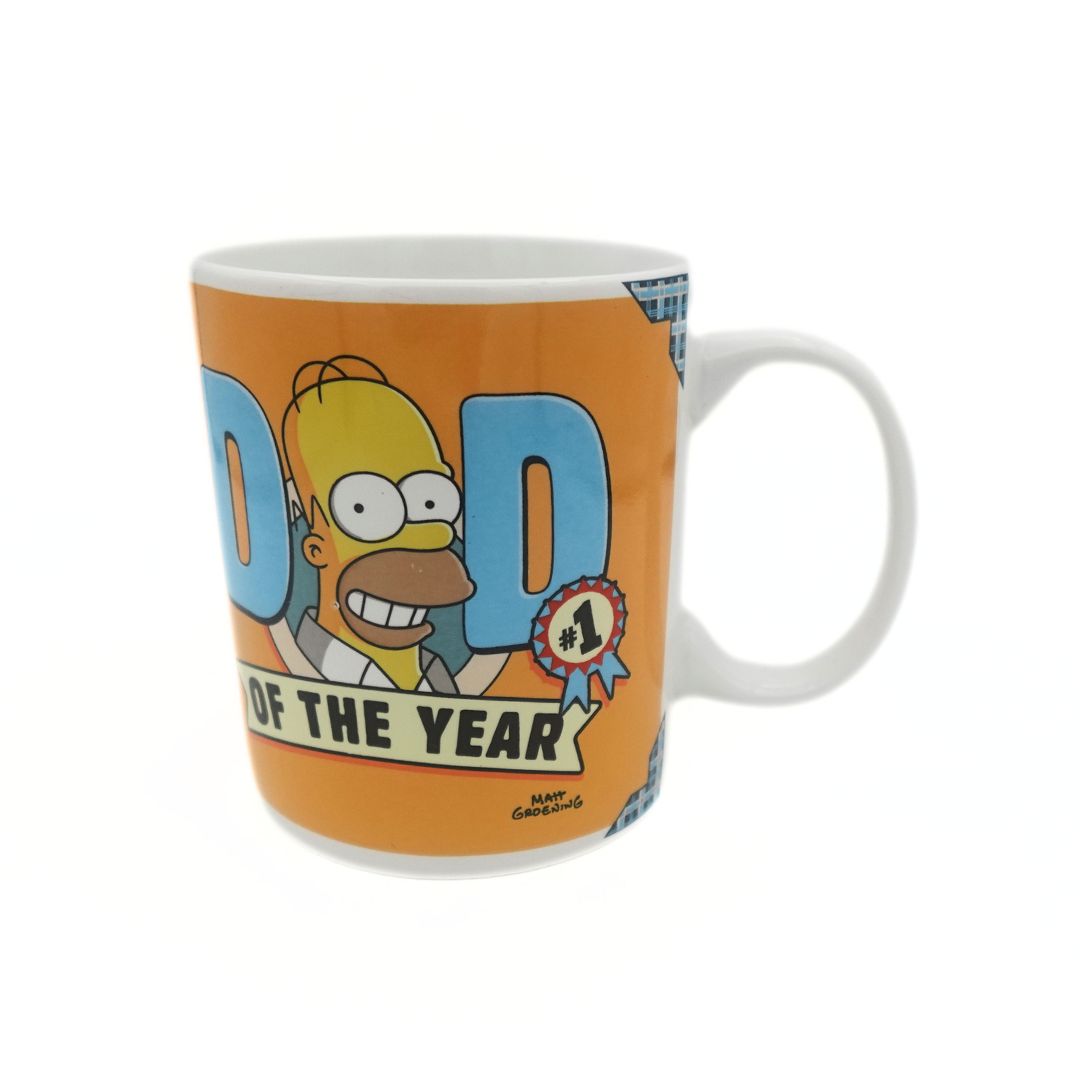 Orange and blue The Simpsons themed mug reading #1 Dad of the Year